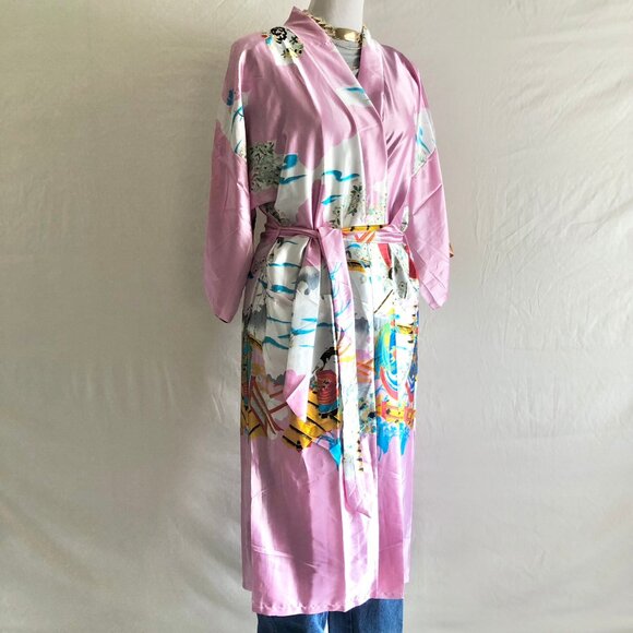 Boho Japanese Geisha Scene Satin Robe - Picture 7 of 8